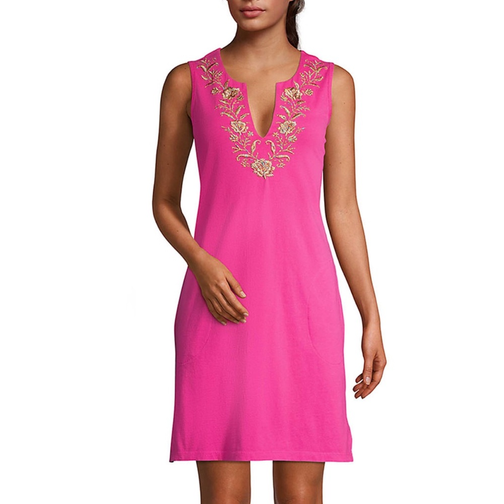 Lands End Pink Sleeveless Dress Embroidered - Cover Up Size Large - Picture 15 of 15